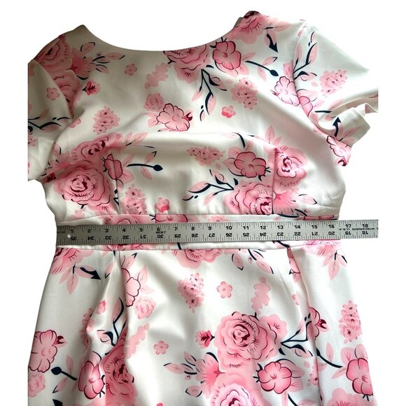 Floral White & Pink Midi Dress With Short Sleeves Back Zip Vtg Style Size XL - Picture 7 of 7